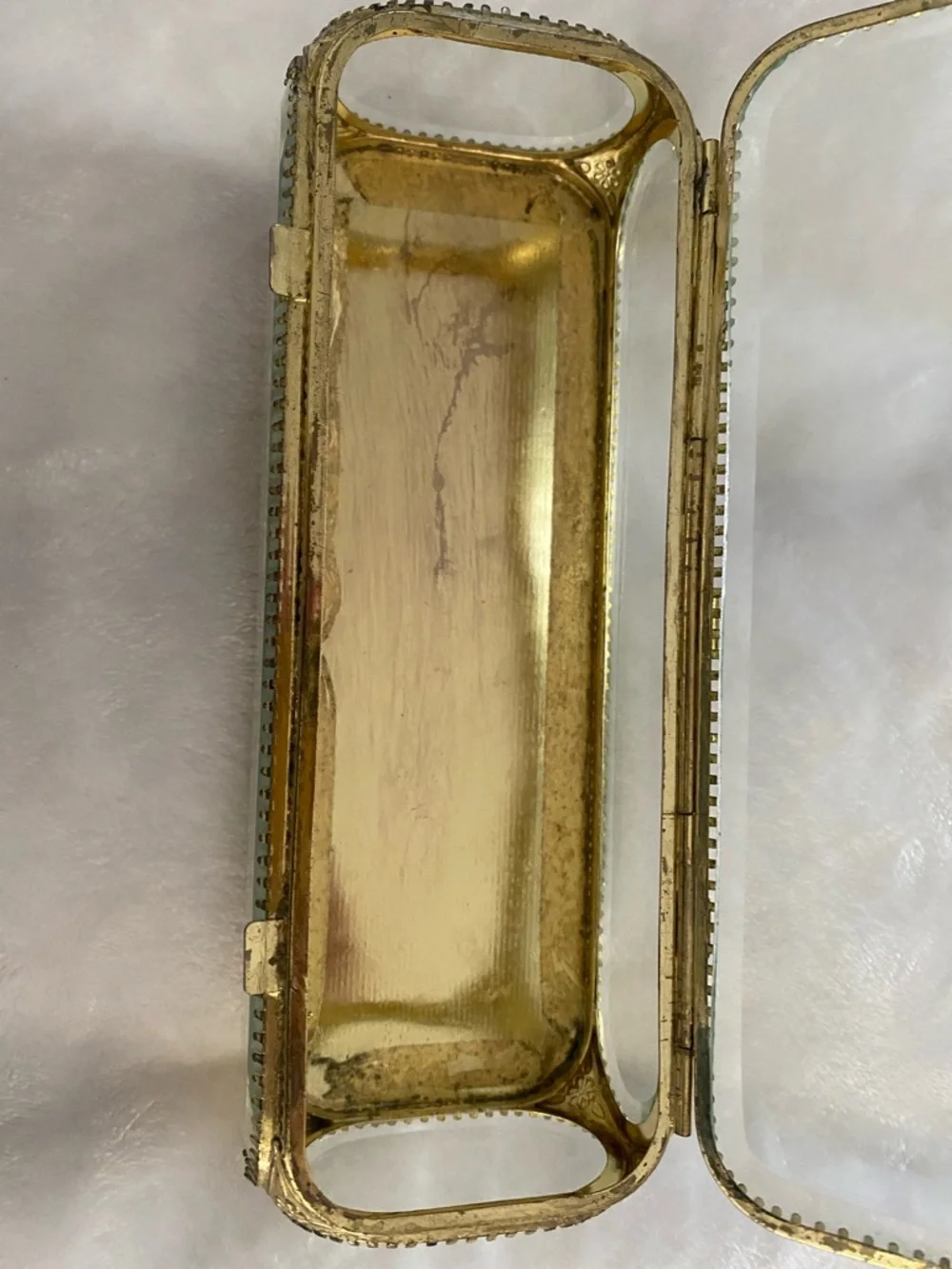 GRACE Vintage Gold Glass Jewelry Trinket Box - Decorative Vanity Organizer
